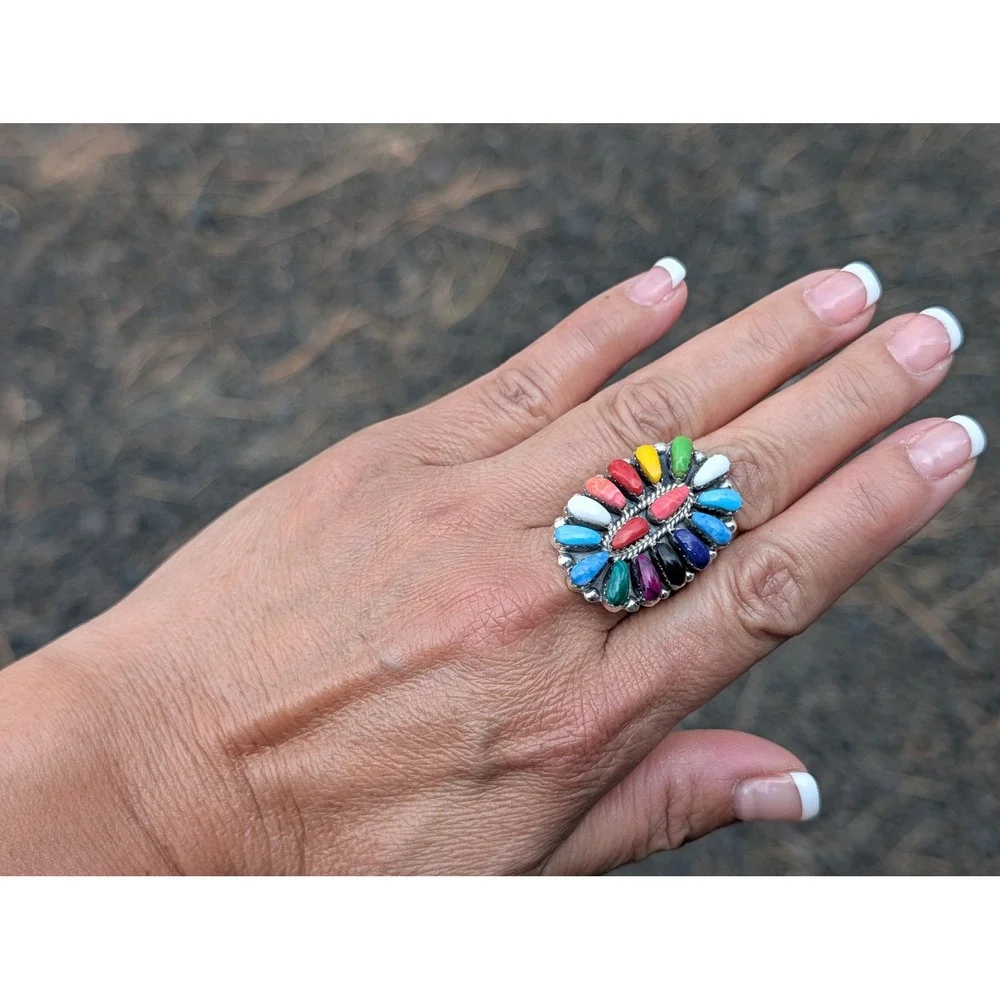Handmade Navajo Cluster Ring Size 8.75US - Women's Southwest Jewelry ** - Picture 9 of 9